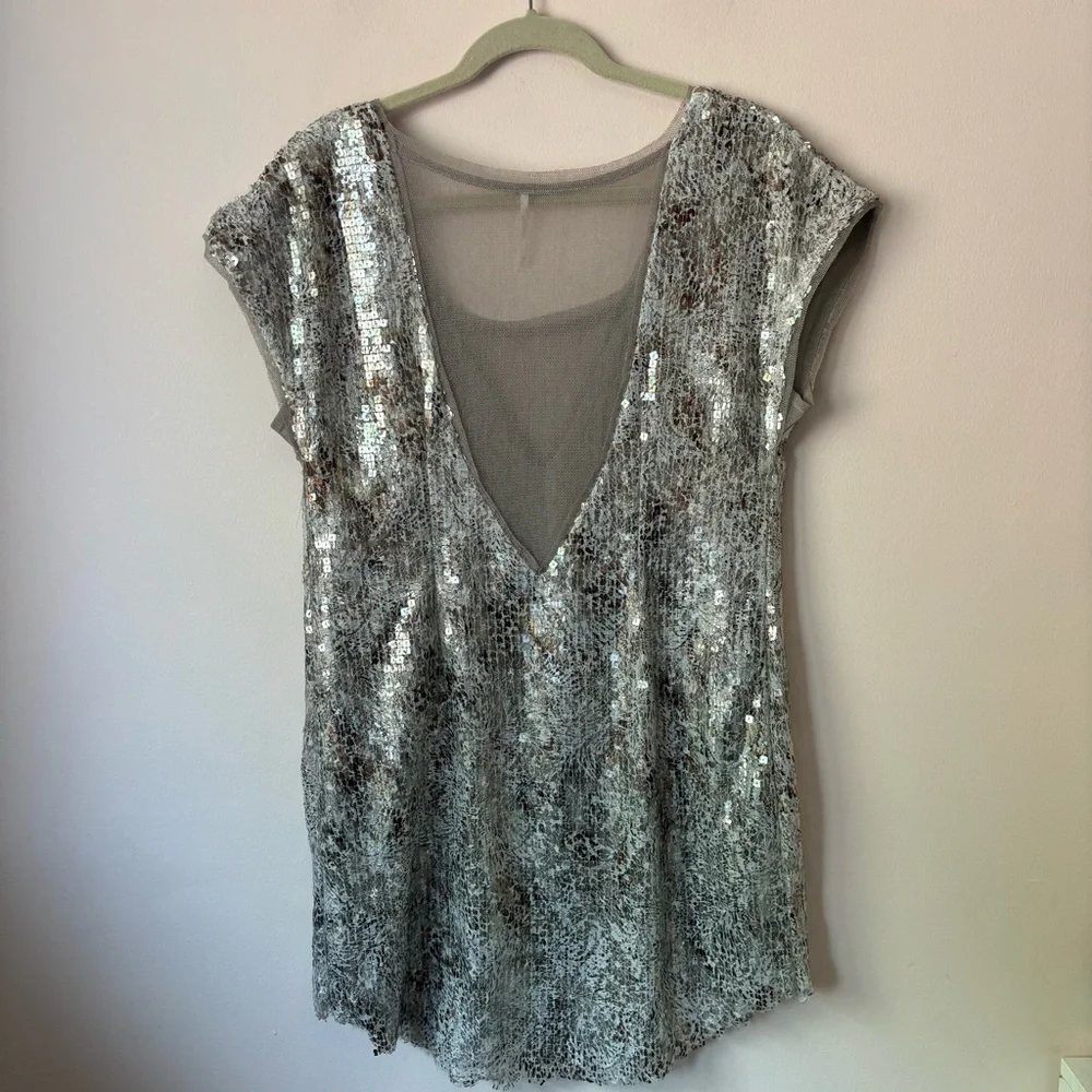 Free People Sequin Dress Mesh V-Neck